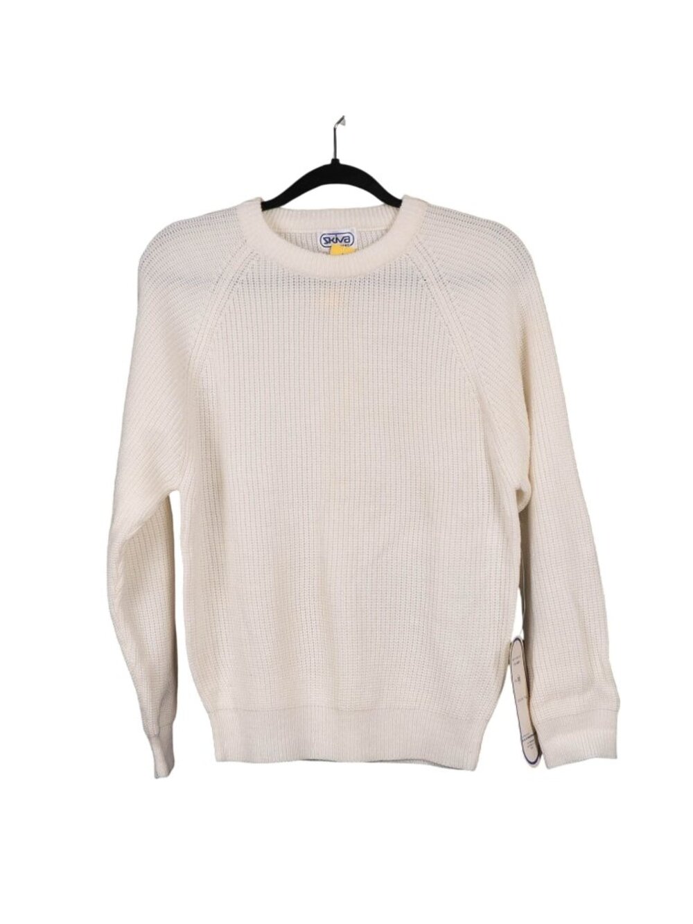 Skiva VTG Crewneck Sweater M Off White Cream 90s Knit Acrylic Raglan Preppy Cozy